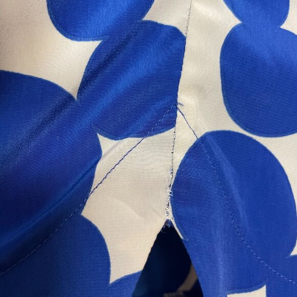 Yoana Baraschi Dress Dotted Women Size 10 Blue Cream Cut-Out Neckline Tie‎ Belt - Picture 8 of 15